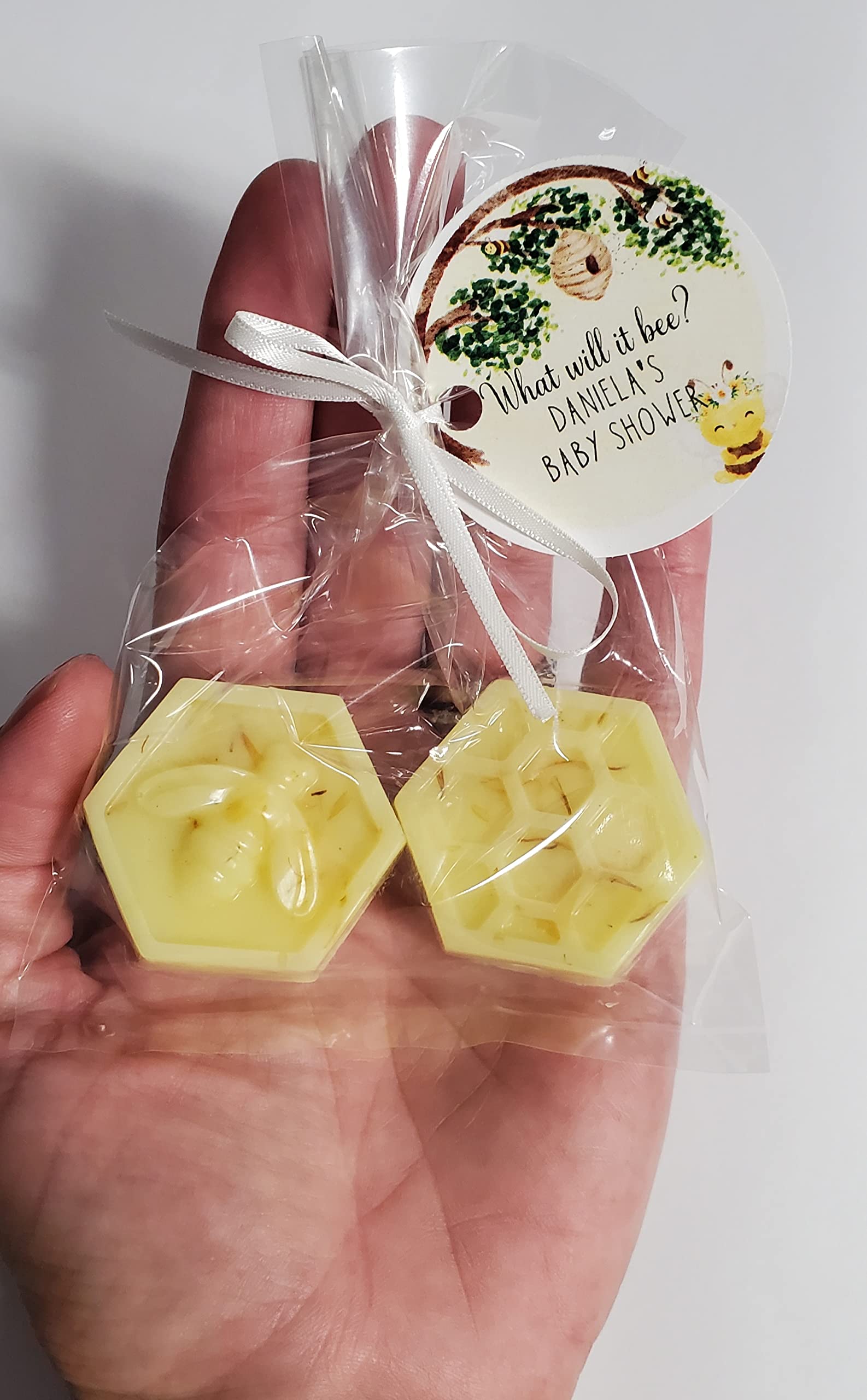 Honeycomb & Bee Baby Shower Party Favors First Birthday What will it Bee 10 - Personalized Tags Soaps Gender Reveal