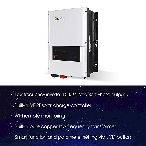 ixaer Wave Power Inverter Growatt 48V 6kW 120/240V Split Phase Solar Inverter Built-in 80A MPPT Solar Charge Controller