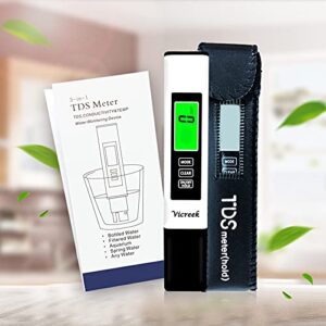 tds meter 3 in 1 - professional digital water tester, temperature meter & ec meter - accurate and reliable ppm meter with lcd backlight, 0-9999 ppm, prefect for drinking water, hydroponics by vicreek