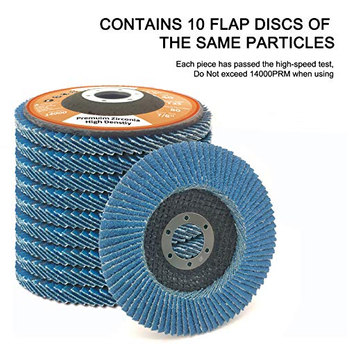 T29 Flap Disc 4 1/2 x 7/8 inch, 40 Grit High Density (80 Flaps) Long Lasting 4 1/2 Sanding Disc Grinding Wheels for Angle Grinder -10 Pack