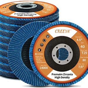 T29 Flap Disc 4 1/2 x 7/8 inch, 40 Grit High Density (80 Flaps) Long Lasting 4 1/2 Sanding Disc Grinding Wheels for Angle Grinder -10 Pack