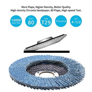 T29 Flap Disc 4 1/2 x 7/8 inch, 40 Grit High Density (80 Flaps) Long Lasting 4 1/2 Sanding Disc Grinding Wheels for Angle Grinder -10 Pack