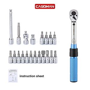 CASOMAN 1/4-inch Drive Click Torque Wrench Set, Dual-Direction Adjustable, 72-Tooth, Torque Wrench with Buckle (20-200IN.LB/ 2.26-22.6Nm)