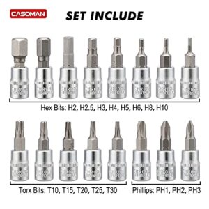 CASOMAN 1/4-inch Drive Click Torque Wrench Set, Dual-Direction Adjustable, 72-Tooth, Torque Wrench with Buckle (20-200IN.LB/ 2.26-22.6Nm)