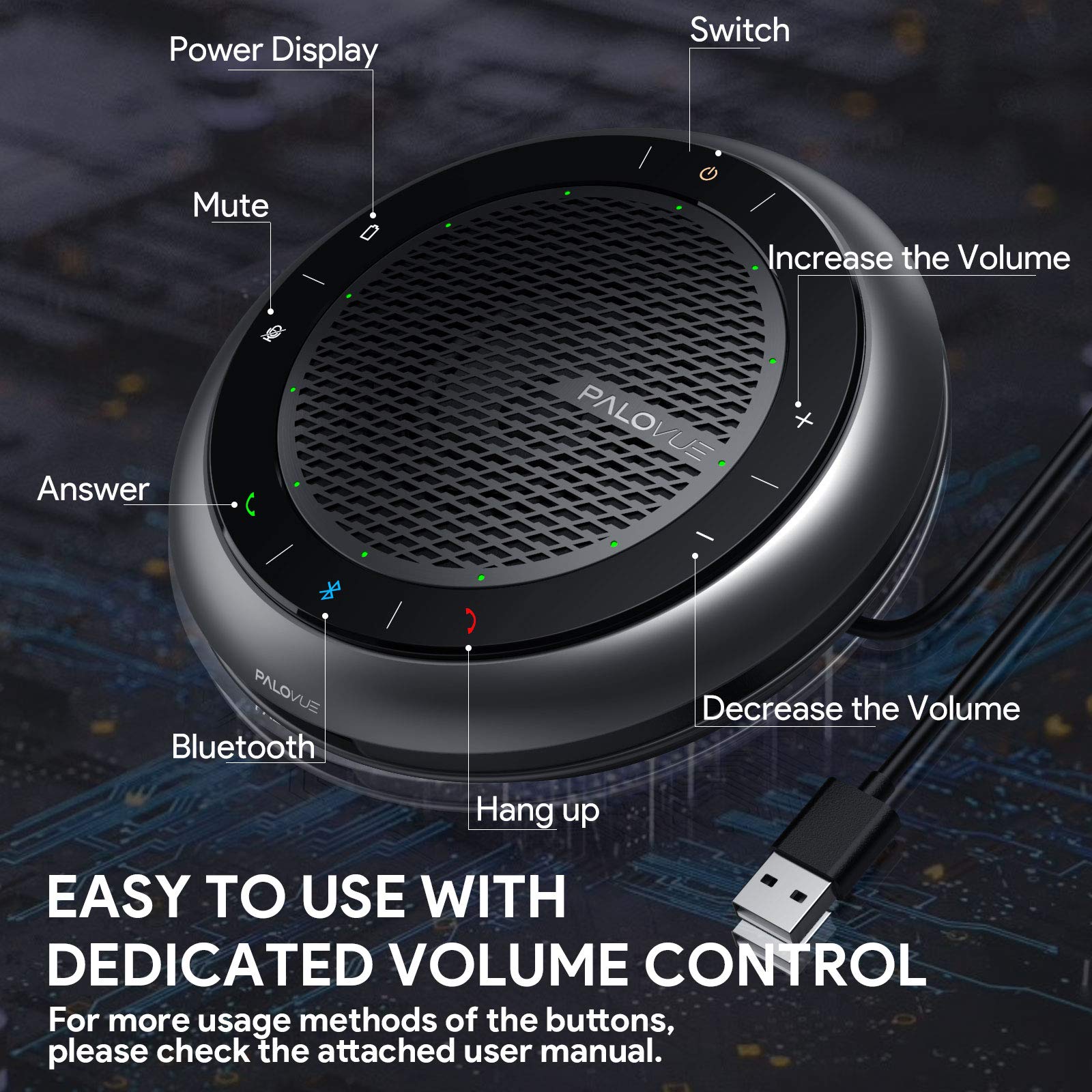 PALOVUE Bluetooth Speakerphone, Touch Control USB Conference Speaker and Microphone with CVC 8.0 Noise Cancelling and 360° Enhance Voice Pickup, 15Hours Calling Time for Home Office