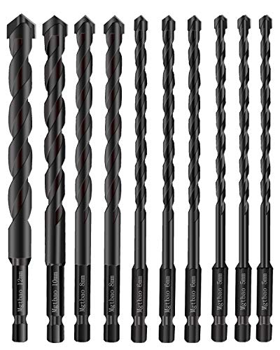 10PCS Masonry Drill Bits Set, Mgtgbao Tile Drill Bit Set for Glass, Brick, Tile, Concrete, Plastic and Wood Tungsten Carbide Tip for Ceramic Tile with Size 5mm 6mm 8mm 10mm 12mm