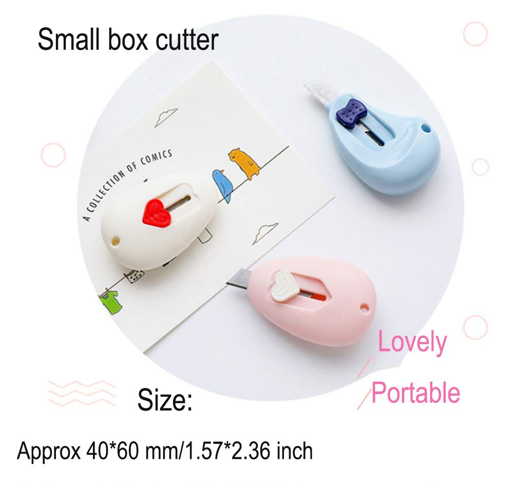 AKOAK 4 Pcs Mini Carry-on Small Box Cutter Durable Paper Cutting Small Knife Cute Sharp Envelope Opening Knife Retractable Utility Knife Suitable for Office and Home Use（random color）