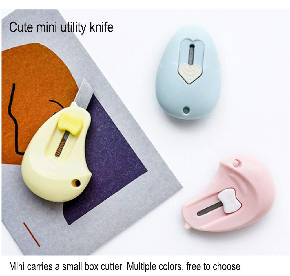 AKOAK 4 Pcs Mini Carry-on Small Box Cutter Durable Paper Cutting Small Knife Cute Sharp Envelope Opening Knife Retractable Utility Knife Suitable for Office and Home Use（random color）