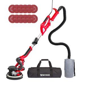 yattich drywall sander, 750w electric sander with 12 pcs sanding discs, 7 variable speed 800-1750 rpm wall sander with extendable handle, led light, long dust hose, storage bag, yt-916