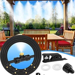wudee Misters for Outside Patio, 33FT(10M) Misting Line, 8 Brass Mist Nozzles and Brass Adapter(3/4"), Detachable Misters for Patio and Garden Trampoline for waterpark
