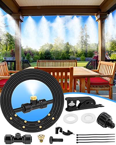 wudee Misters for Outside Patio, 33FT(10M) Misting Line, 8 Brass Mist Nozzles and Brass Adapter(3/4"), Detachable Misters for Patio and Garden Trampoline for waterpark