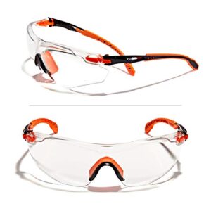 optifense™ vs3 anti fog, premium clear/tinted safety glasses, ansi z87+, (orange frame, clear lens)