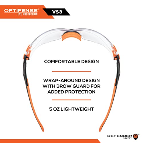 OPTIFENSE™ VS3 Anti Fog, Premium CLEAR/TINTED Safety Glasses, ANSI Z87+, (Orange Frame, Clear Lens)