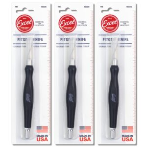 excel blades fit grip knife. ultra sharp knife with carbon steel angled edge blade & contoured rubberized grip, made in the usa, light duty cutting tool for precision cutting & trimming, black, 3 pack