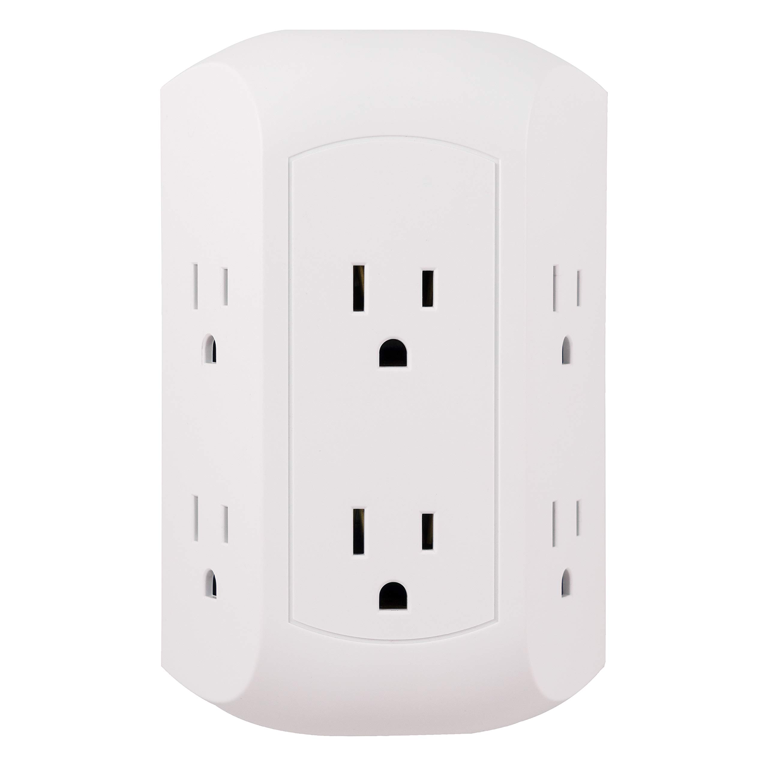 GE Pro 6 Outlet Surge Protector Adapter Spaced Tap, 3-Prong Power Strip, White & 6 Outlet Surge Protector, 10 Ft Extension Cord, Power Strip, 800 Joules, Flat Plug, White, 14092