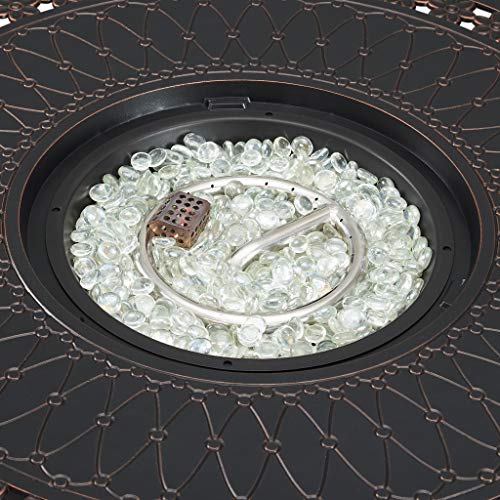 Fire Sense 63691 Columbia Floral Aluminum Convertible Gas Fire Pit Table 37,000 BTU Multi-Functional Outdoor with Fire Bowl Lid, Nylon Weather Cover & Clear Fire Glass - Bronze Finish - Round - 33"