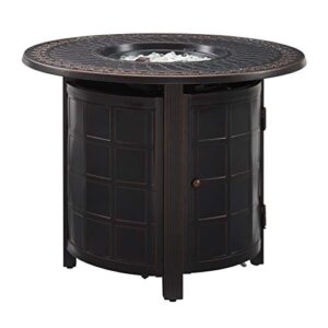 Fire Sense 63691 Columbia Floral Aluminum Convertible Gas Fire Pit Table 37,000 BTU Multi-Functional Outdoor with Fire Bowl Lid, Nylon Weather Cover & Clear Fire Glass - Bronze Finish - Round - 33"