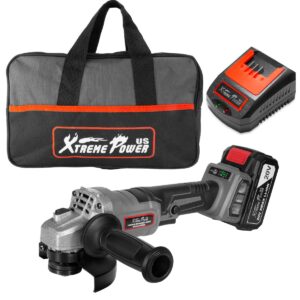 xtremepowerus 20v max cordless angle grinder 4.5" brushless cut-off angle grinder with 4.0ah lithium-ion battery auxiliary handle fast charger