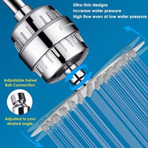 NearMoon Shower Head and 15 Stage Shower Filter Combo, High Pressure Filtered Showerhead for Hard Water, Improves the Condition of Your Skin, Hair - 1 Replaceable Filter Cartridge (8 Inch, Chrome)