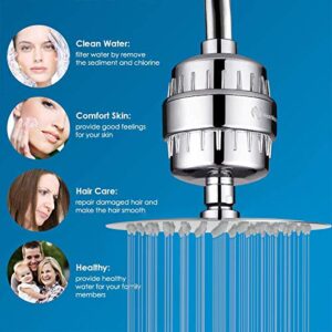 NearMoon Shower Head and 15 Stage Shower Filter Combo, High Pressure Filtered Showerhead for Hard Water, Improves the Condition of Your Skin, Hair - 1 Replaceable Filter Cartridge (8 Inch, Chrome)
