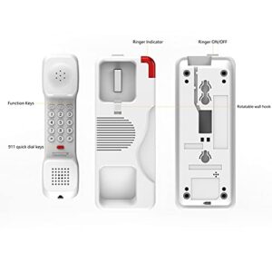 Ornin T108 Trimline Corded Telephone, SOS Key, Wall Mountable, Hotel and Home use Phone(White)