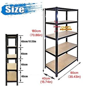 Baconfryegg 70.86" Storage Shelves Hardware & Outdoor Heavy Duty Garage Shelf Steel Metal Storage Shelving Unit, 5 Level Adjustable Shelf for Home/Office/Dormitory/Garage, 70" H x 35" W x 15" Deep