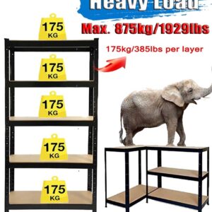 Baconfryegg 70.86" Storage Shelves Hardware & Outdoor Heavy Duty Garage Shelf Steel Metal Storage Shelving Unit, 5 Level Adjustable Shelf for Home/Office/Dormitory/Garage, 70" H x 35" W x 15" Deep