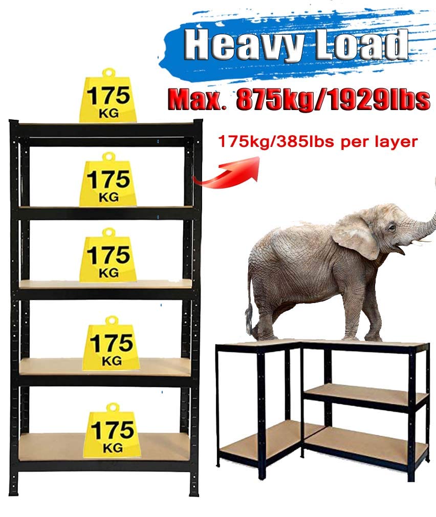 Baconfryegg 70.86" Storage Shelves Hardware & Outdoor Heavy Duty Garage Shelf Steel Metal Storage Shelving Unit, 5 Level Adjustable Shelf for Home/Office/Dormitory/Garage, 70" H x 35" W x 15" Deep