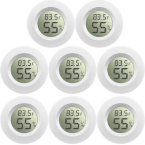 8 pieces mini hygrometer thermometer round digital humidity gauge monitor electronic humidity temperature meter lcd display indoor outdoor hygrometer thermometer for greenhouse home kitchen (white)