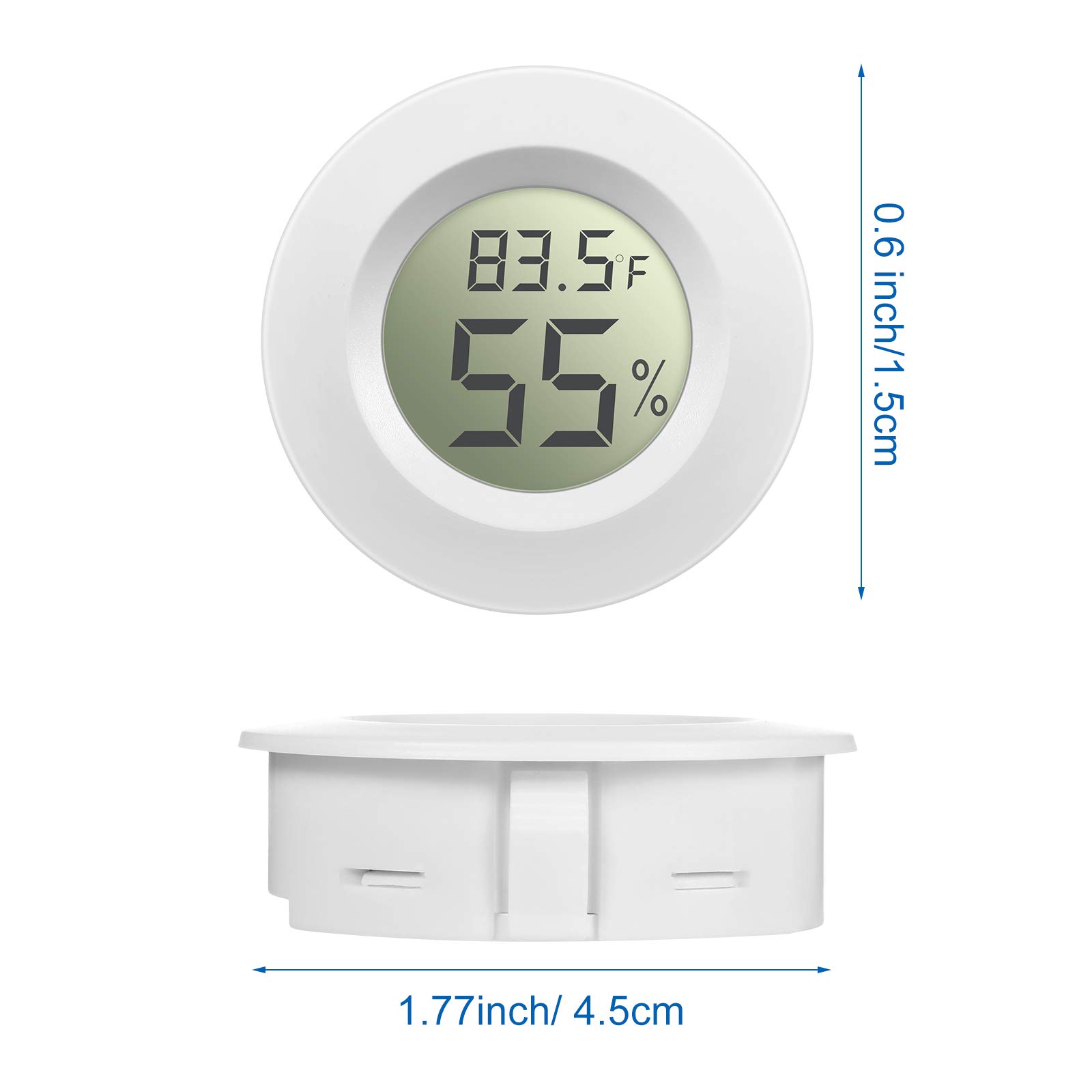 8 Pieces Mini Hygrometer Thermometer Round Digital Humidity Gauge Monitor Electronic Humidity Temperature Meter LCD Display Indoor Outdoor Hygrometer Thermometer for Greenhouse Home Kitchen (White)