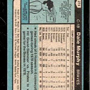 1980 TOPPS #274 DALE MURPHY NM BRAVES NICELY CENTERED