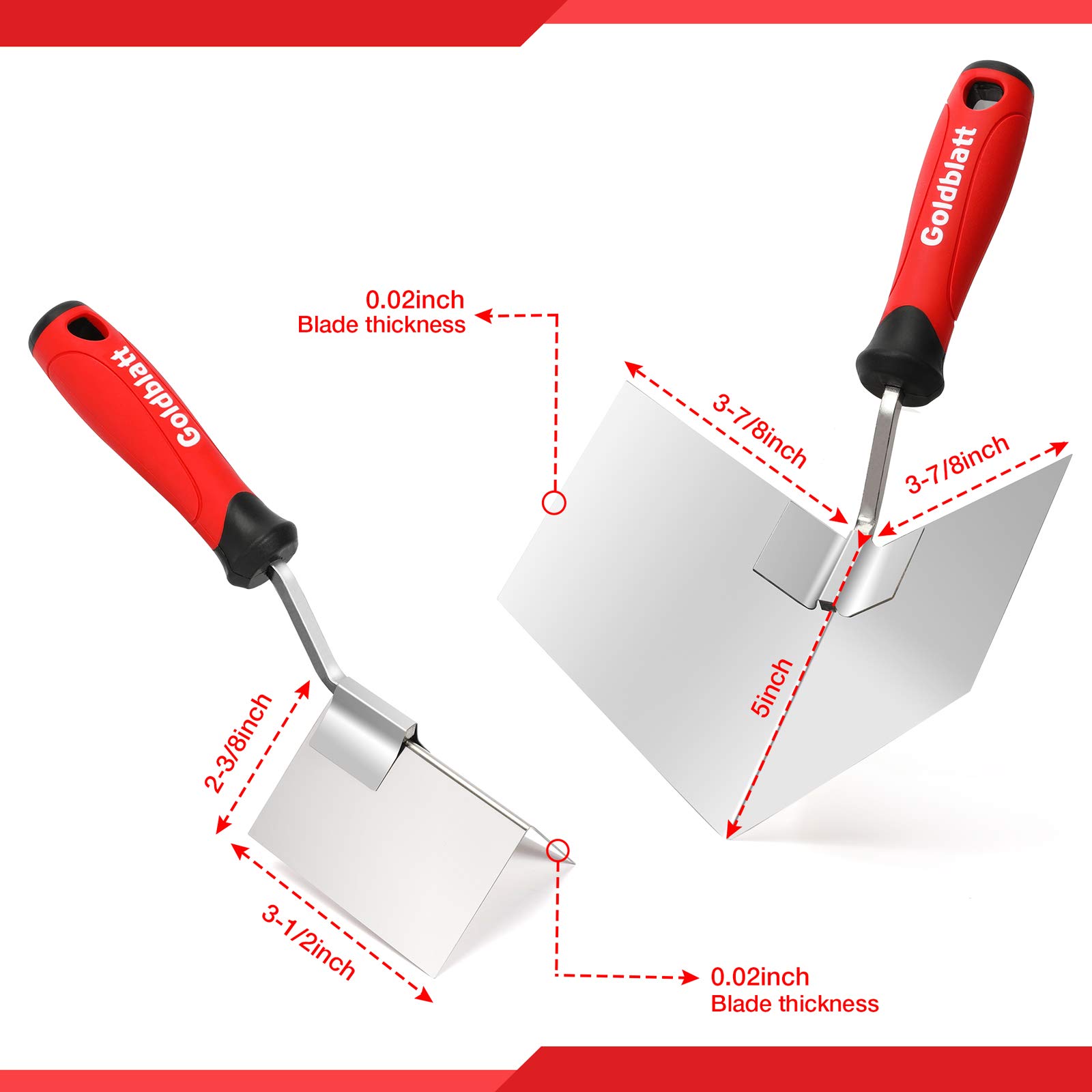 Goldblatt 2 Piece Drywall Corner Tool Set, 5'' Outside Corner Knife & 3-1/2'' Inside Corner Knife, with Soft Grip Handle - Stainless Steel Sheetrock External Corner Trowel & Internal Corner Trowel