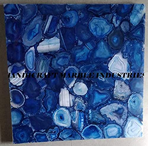 33" x 33" Inch Blue Agate Stone Square Dining Table Top, Blue Agate Stone Square Coffee Table Top, Blue Agate Stone Square Centre Table Top, Piece Of Conversation, Family Heir Loom