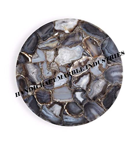 Grey Agate Stone Round 18" x 18" Inch Side Table Top, Corner Table Top Grey Agate, Natural Grey Agate Stone, Agate Side Table Round Table, Grey Agate Geode Table, Piece Of Conversation