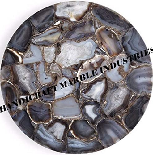 Grey Agate Stone Round 18" x 18" Inch Side Table Top, Corner Table Top Grey Agate, Natural Grey Agate Stone, Agate Side Table Round Table, Grey Agate Geode Table, Piece Of Conversation