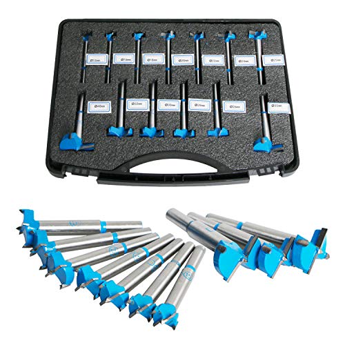 Aopin Forstner Drill Bit Set Professional Carbide Forstner Bits High Speed Steel Hinge Woodworking Hole Saw Round Shank 15mm-40mm, 13Pcs(1 Kit)…