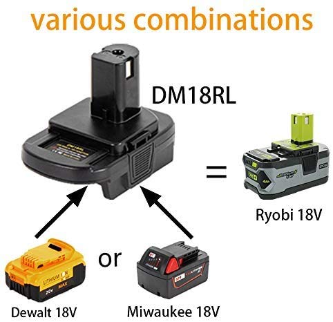 AWOKE DM18RL Battery Adapter for Dewalt for Milwaukee 20V/18V Li-Ion Battery Convert to for Ryobi 18V P108 ABP1801 Battery with USB Port
