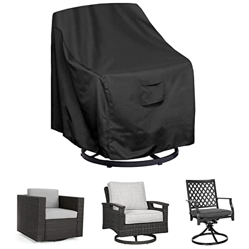 WOMACO Patio Swivel Chair Cover Waterproof Outdoor Tall Swivel Chair Slip Covers Outside Small Large Oversized Wicker Lawn Club Chair Furniture Protector (Black, 37.4" W x 37.4" D x 40" H)