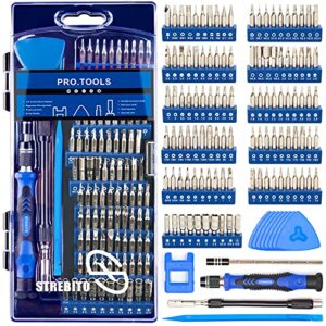 strebito precision screwdriver sets 124 in 1 magnetic repair kit with 110 bits electronics tool kit for computer, pc, iphone, laptop, cell phone, macbook, ps4, nintendo, xbox, game controller(blue)