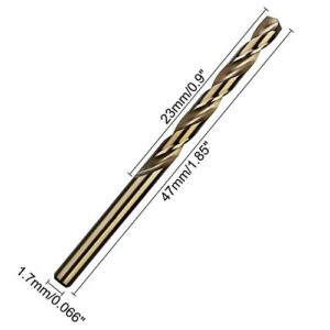 Metric 1.7mm Diameter Twist Drill Bits M35 HSS Straight Shank Cobalt Drill Bit Set HSS Champagne (10 Pcs)