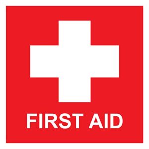 first aid sticker, first aid decal, emergency 4 x 4 inches, first aid sticker for box, emergency first aid kit signs stickers, water resistance, first aid sign, indoor & outdoor (4-pk)