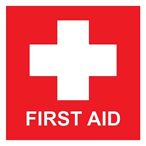 First Aid Sticker, First Aid Decal, Emergency 4 x 4 Inches, First Aid Sticker for Box, Emergency First Aid Kit Signs Stickers, Water Resistance, First Aid Sign, Indoor & Outdoor (4-PK)