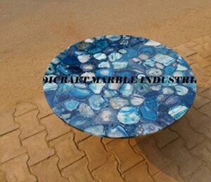39" inch blue agate round coffee table, agate dinning table, stone coffee table, agate table top, agate coffee table, agate side table home decor