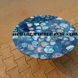 39" Inch Blue Agate Round Coffee Table, Agate Dinning Table, Stone Coffee Table, Agate Table Top, Agate Coffee Table, Agate Side Table Home Decor