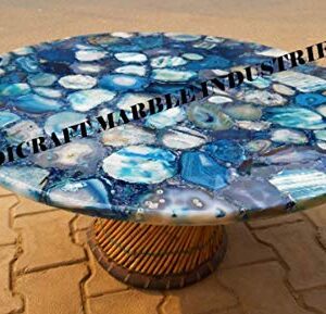 39" Inch Blue Agate Round Coffee Table, Agate Dinning Table, Stone Coffee Table, Agate Table Top, Agate Coffee Table, Agate Side Table Home Decor