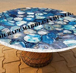 39" Inch Blue Agate Round Coffee Table, Agate Dinning Table, Stone Coffee Table, Agate Table Top, Agate Coffee Table, Agate Side Table Home Decor