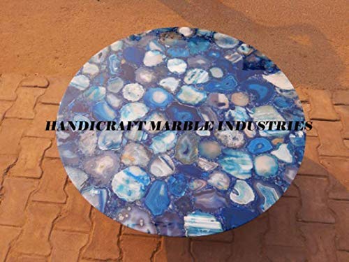 39" Inch Blue Agate Round Coffee Table, Agate Dinning Table, Stone Coffee Table, Agate Table Top, Agate Coffee Table, Agate Side Table Home Decor