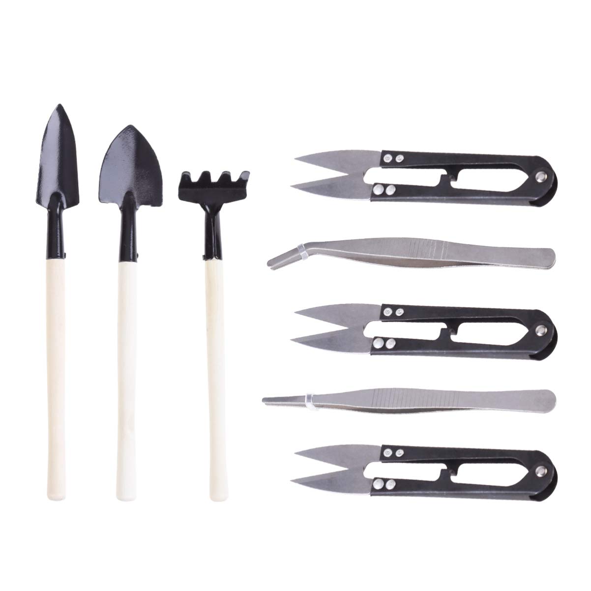 Happyyami 8pcs Set Indoor Gardening Tools Gardening Kit Bonsai Tool Kit Gardening Weeding Sickle Garden Hand Tools Succulent Tweezers Miniature Tools Small Tool Kit Scissors Lightweight