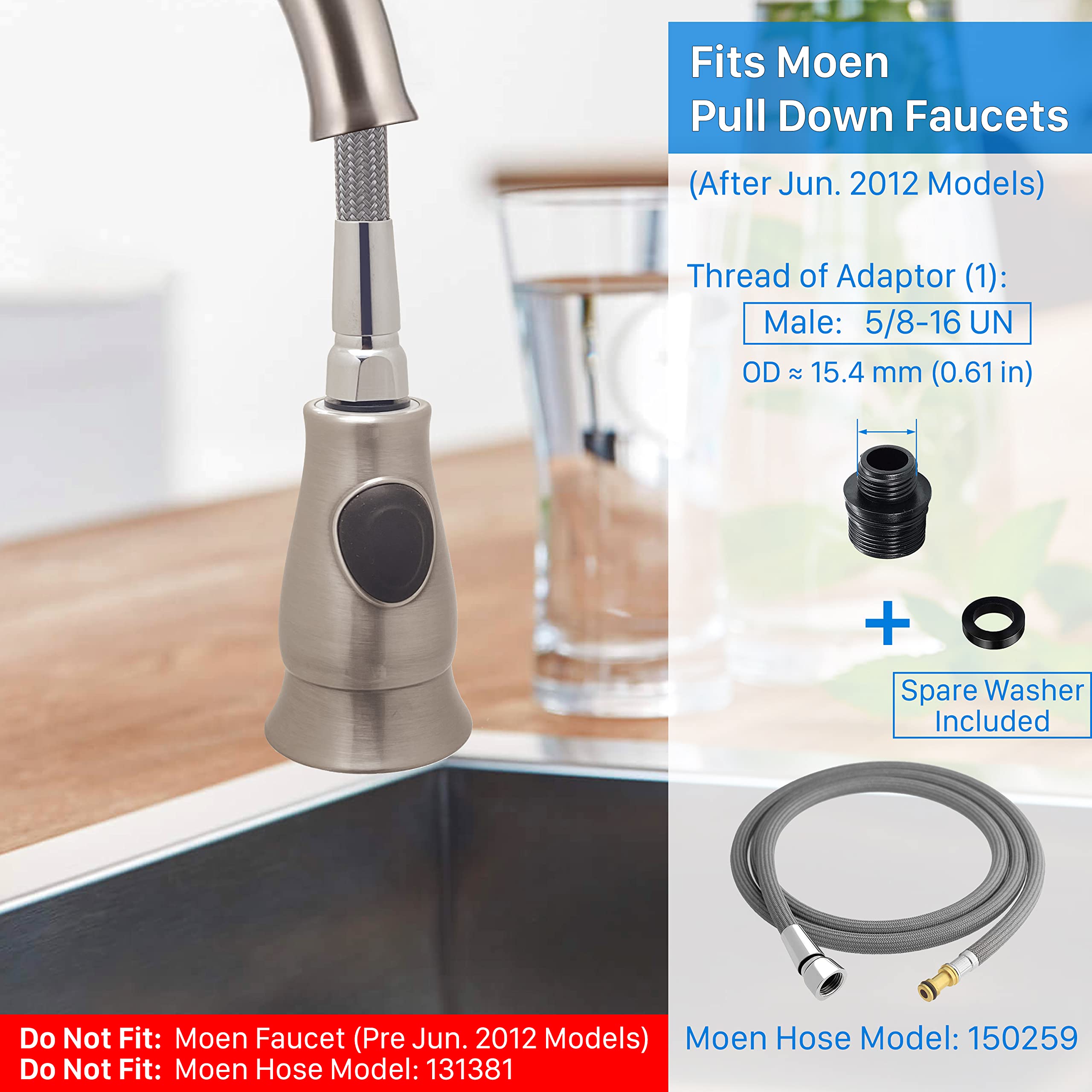 Kitchen Faucet Pull Down Spray Head, Faucet Sprayer Replacement for MOEN DELTA Kitchen Sink Pull-Down Faucet, Brushed Nickel - Upgraded Ver.