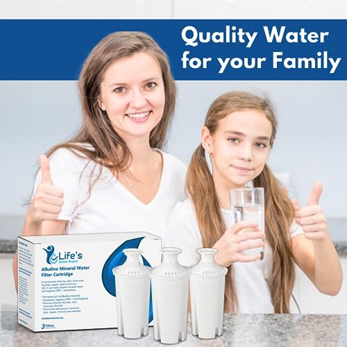 Life Ionizer - Alkaline Brita Water Filter Replacement - Brita Pitchers Compatible Alkaline Water Pitcher Replacement Filter - Enhances Taste and pH Level of Brita Pitcher Water - Pack of 3